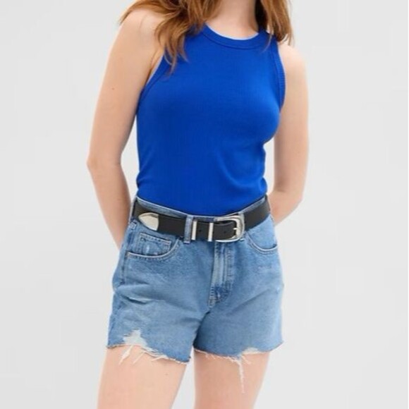 Gap Pants - NWT GAP High Rise Destructed Stride Shorts Blue Denim Jean Distressed Size 16 33